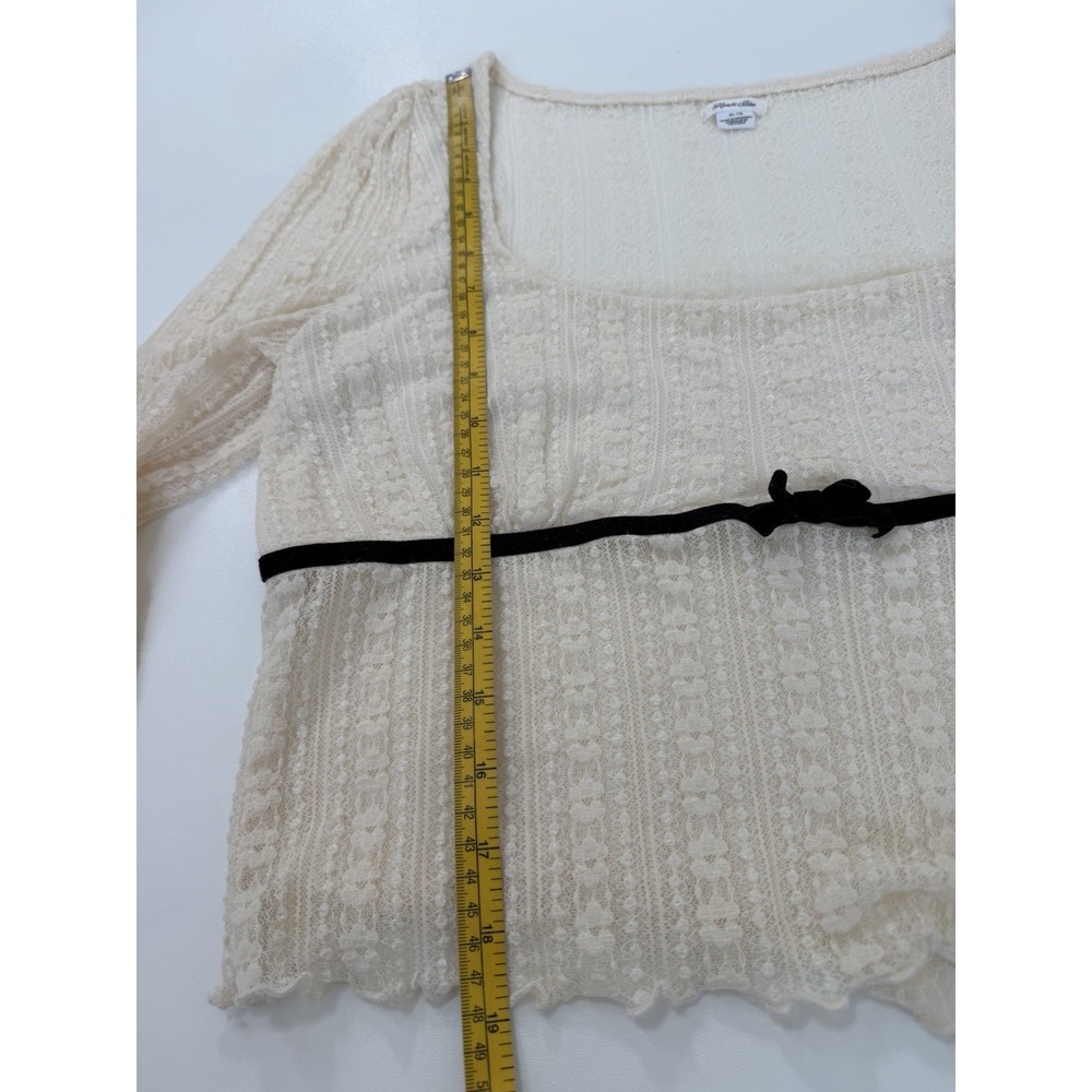 Kimchi Blue Lace Knit Top XL Ivory Sheer Long Sleeve Bow Coquette Fairy Grunge - Picture 5 of 6
